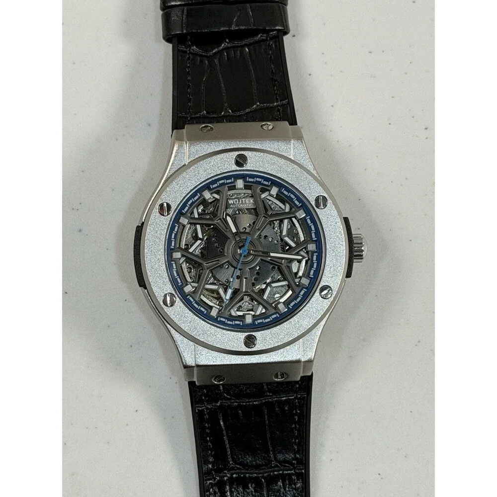 Men’s Automatic Mechanical Skeleton Racing Wheel Rim Design Sport Watch 44.9mm